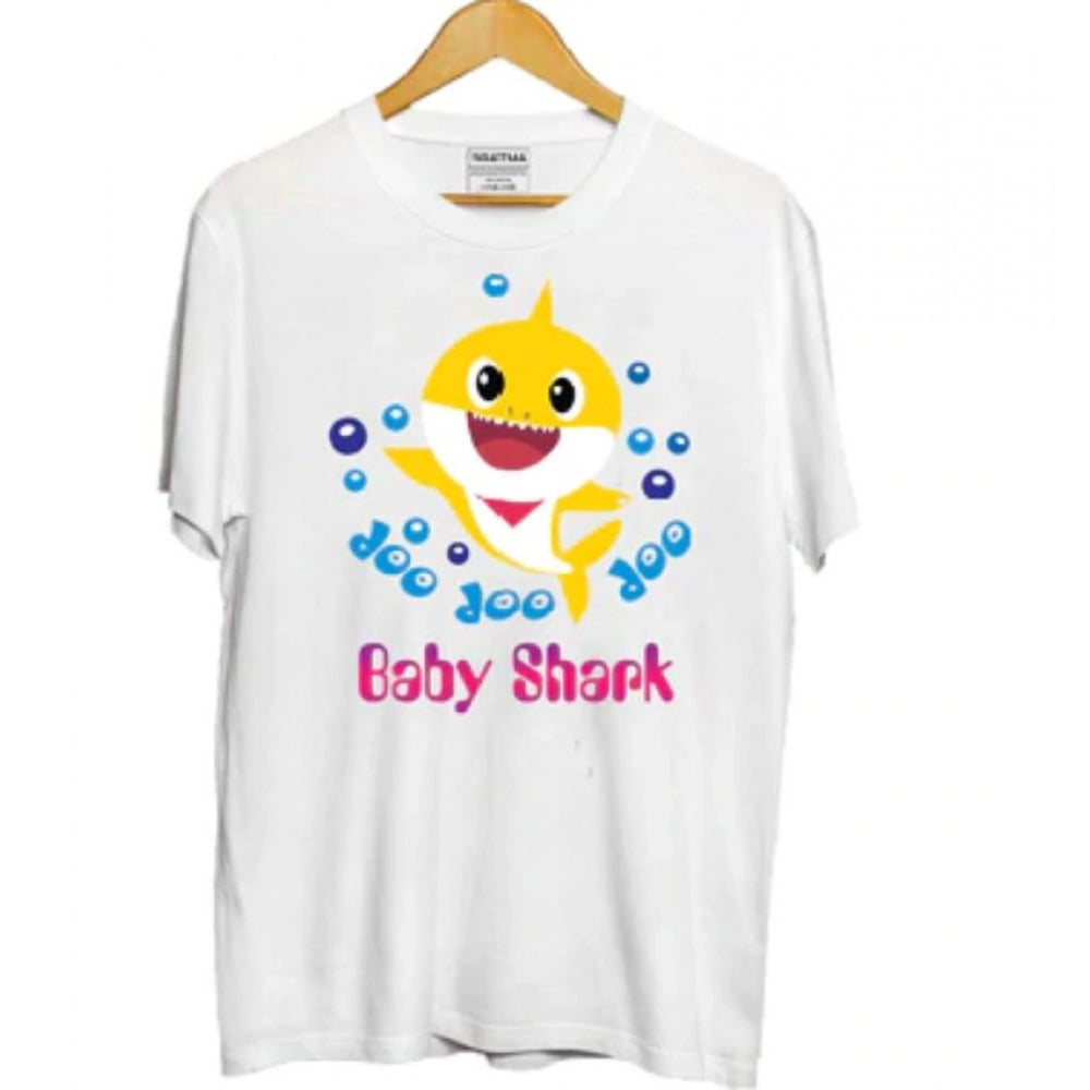 Boys Cotton Baby Shark Half Sleeve Tshirt — White
