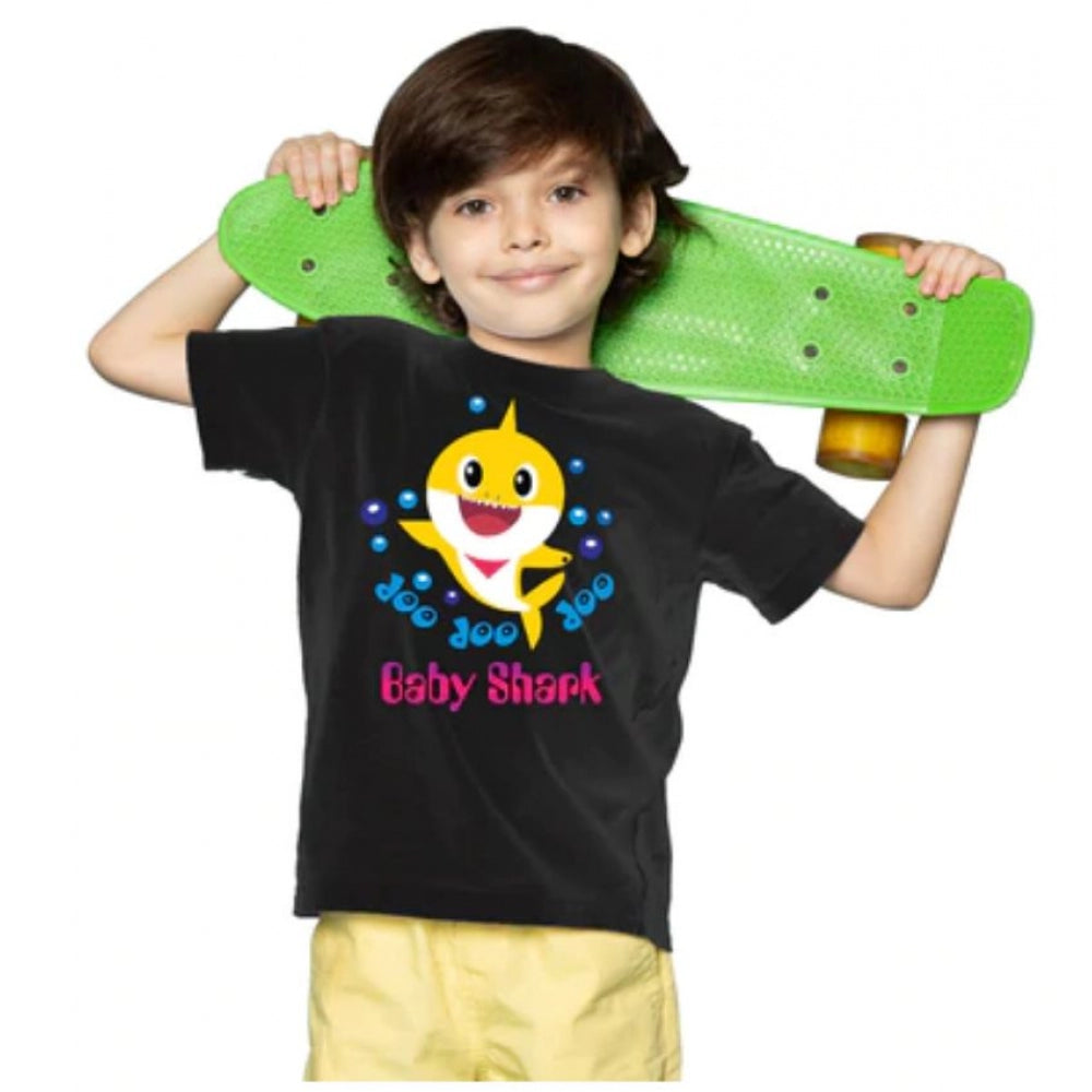 Boys Cotton Baby Shark Half Sleeve Tshirt — Black