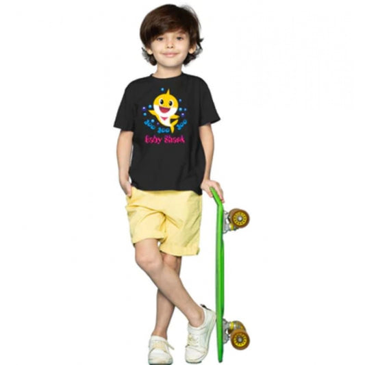 Boys Cotton Baby Shark Half Sleeve Tshirt — Black