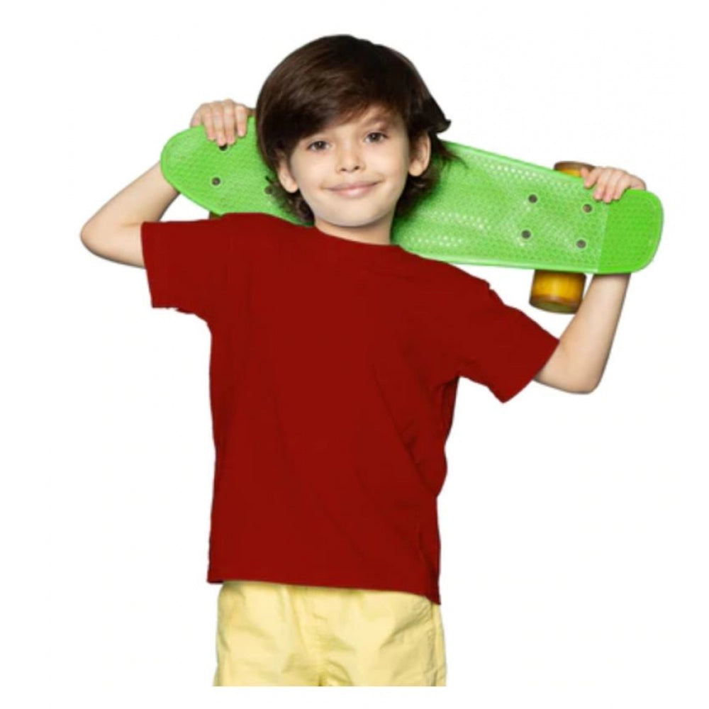 Boys Cotton Plain Half Sleeve Tshirt — Maroon