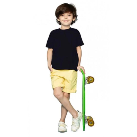 Boys Cotton Plain Half Sleeve Tshirt — Black
