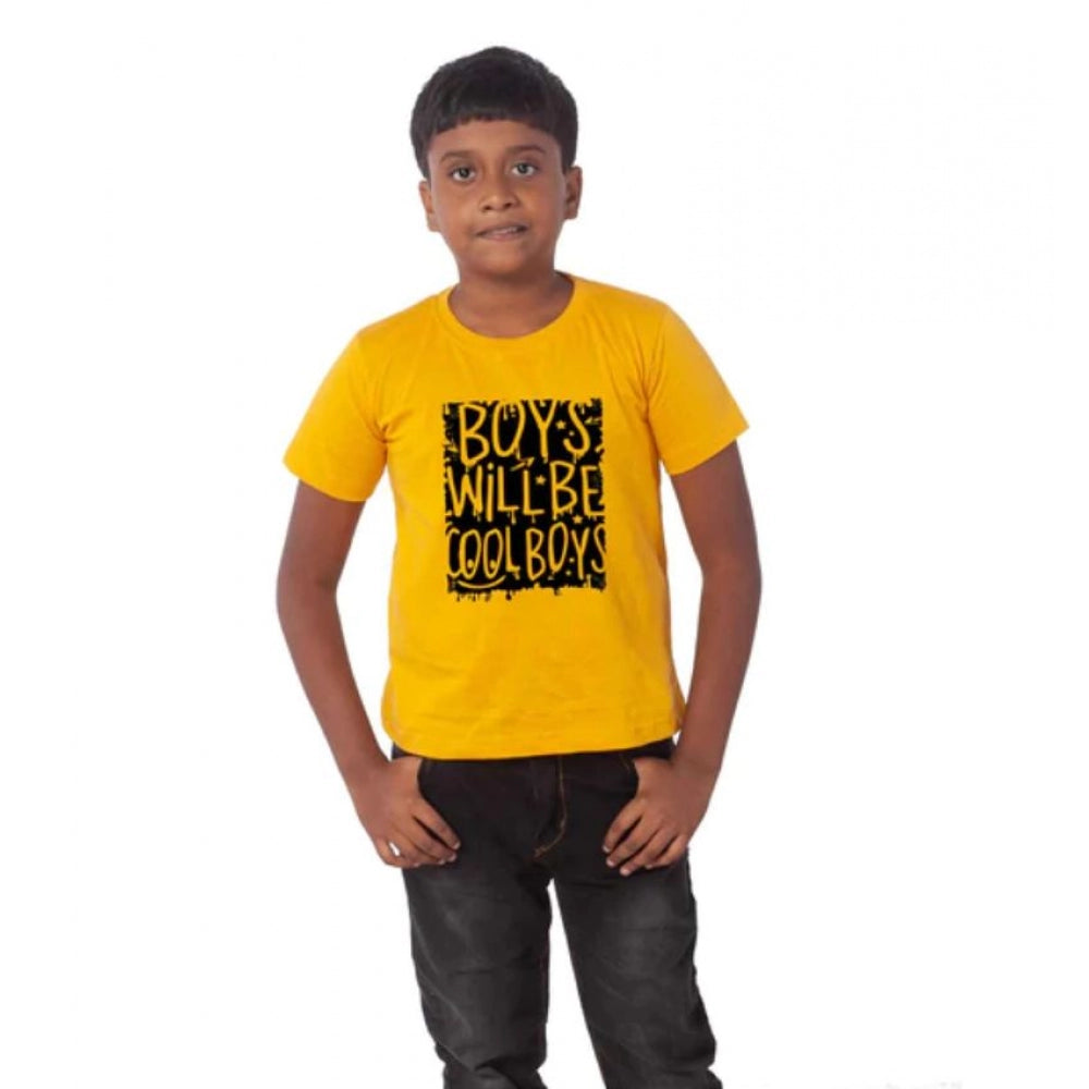 Boys Cotton Will Be Cool Half Sleeve Tshirt — Mustard