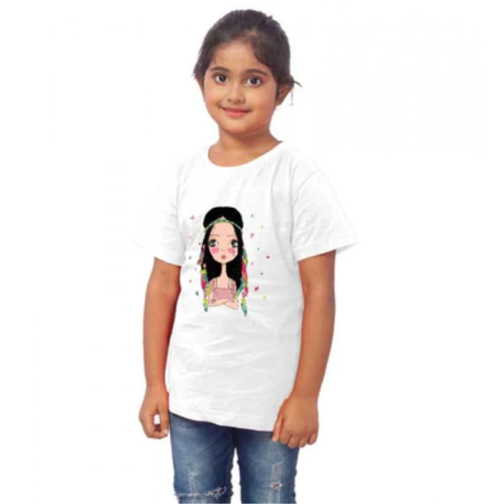 Girls Cotton Tribal Half Sleeve Tshirt — White
