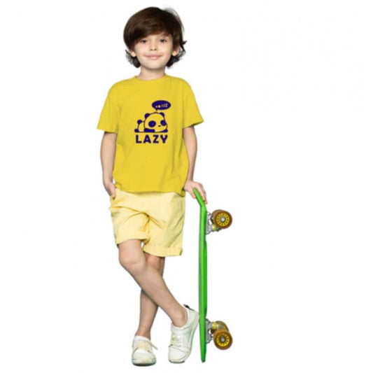Boys Cotton Lazy Half Sleeve Tshirt — Mustard