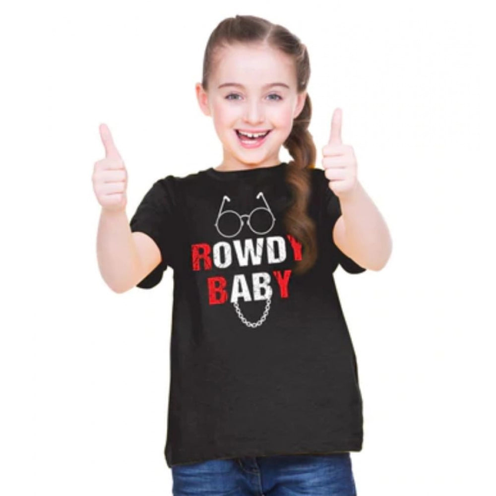 Girls Cotton Rowdy Baby Half Sleeve Tshirt — Black