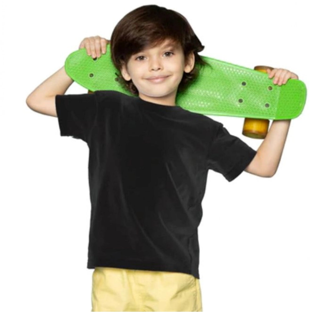 Boys Cotton Plain Half Sleeve Tshirt — Black