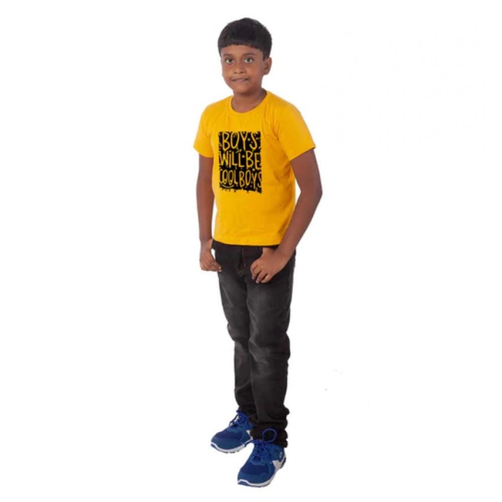 Boys Cotton Will Be Cool Half Sleeve Tshirt — Mustard
