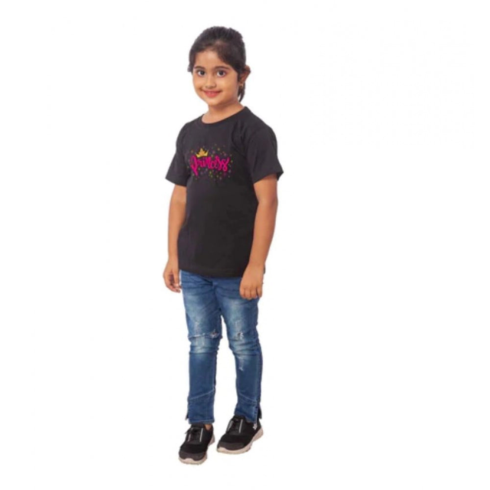 Girls Cotton Princess Half Sleeve Tshirt — Black