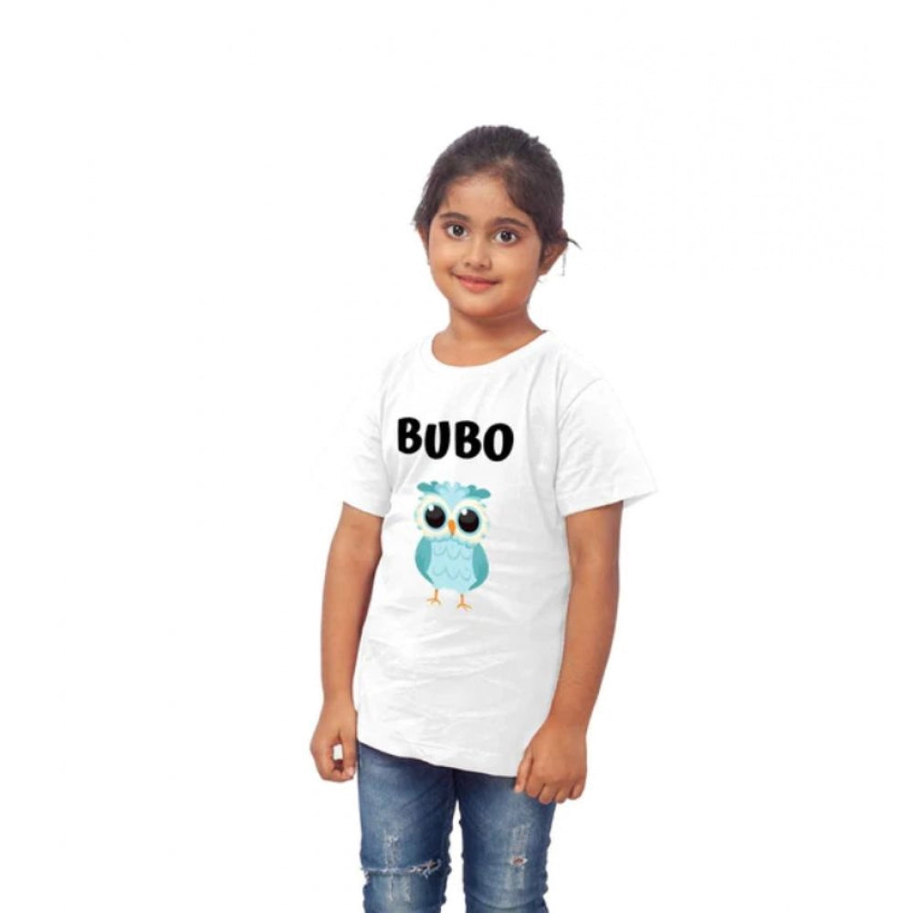 Girls Cotton Bubo Half Sleeve Tshirt — White