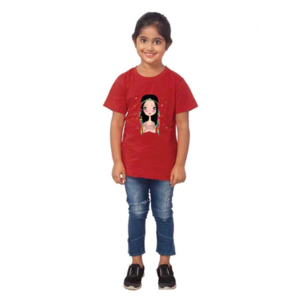 Girls Cotton Tribal Half Sleeve Tshirt — Maroon