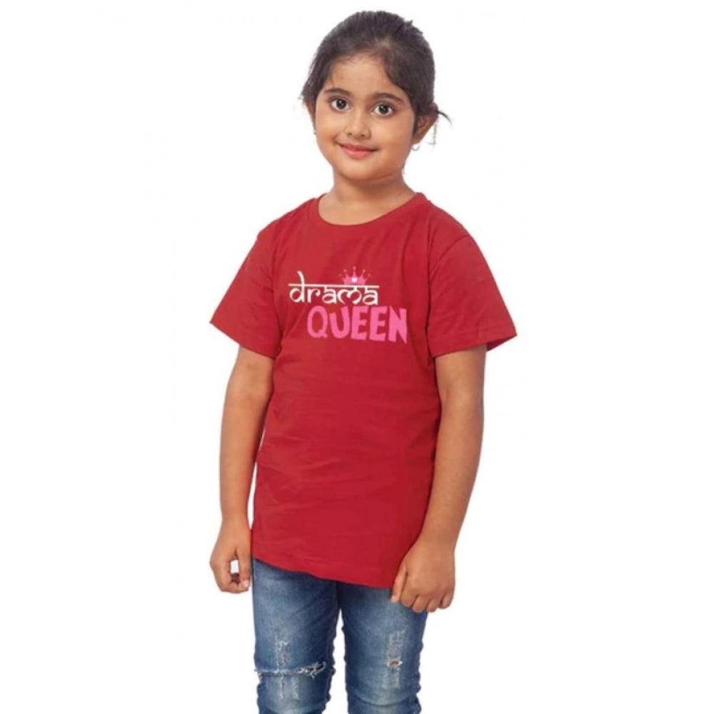 Girls Cotton Drama Queen Half Sleeve Tshirt — Maroon