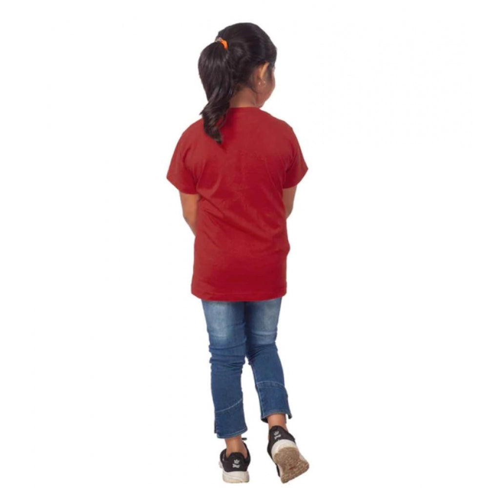 Girls Cotton Panda Glass Half Sleeve Tshirt — Maroon