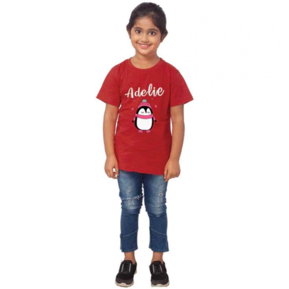 Girls Cotton Adelie Half Sleeve Tshirt — Maroon