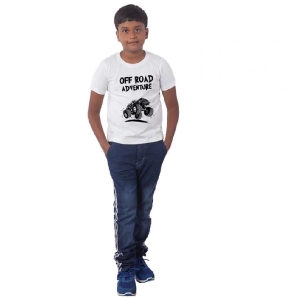 Boys Cotton Off Road Adventure Half Sleeve Tshirt — White