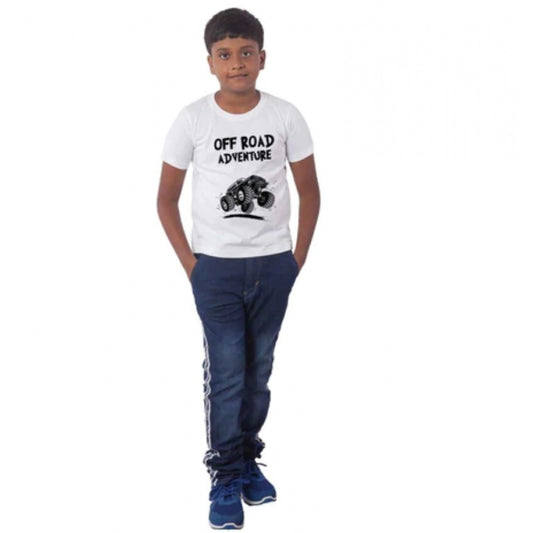 Boys Cotton Off Road Adventure Half Sleeve Tshirt — White