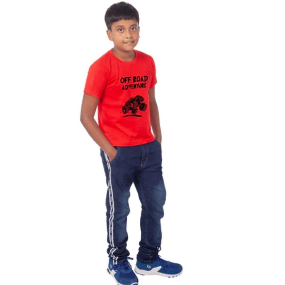 Boys Cotton Off Road Adventure Half Sleeve Tshirt — Red