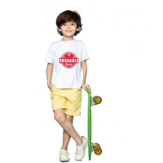 Boys Cotton Adorable Baby Half Sleeve Tshirt — White