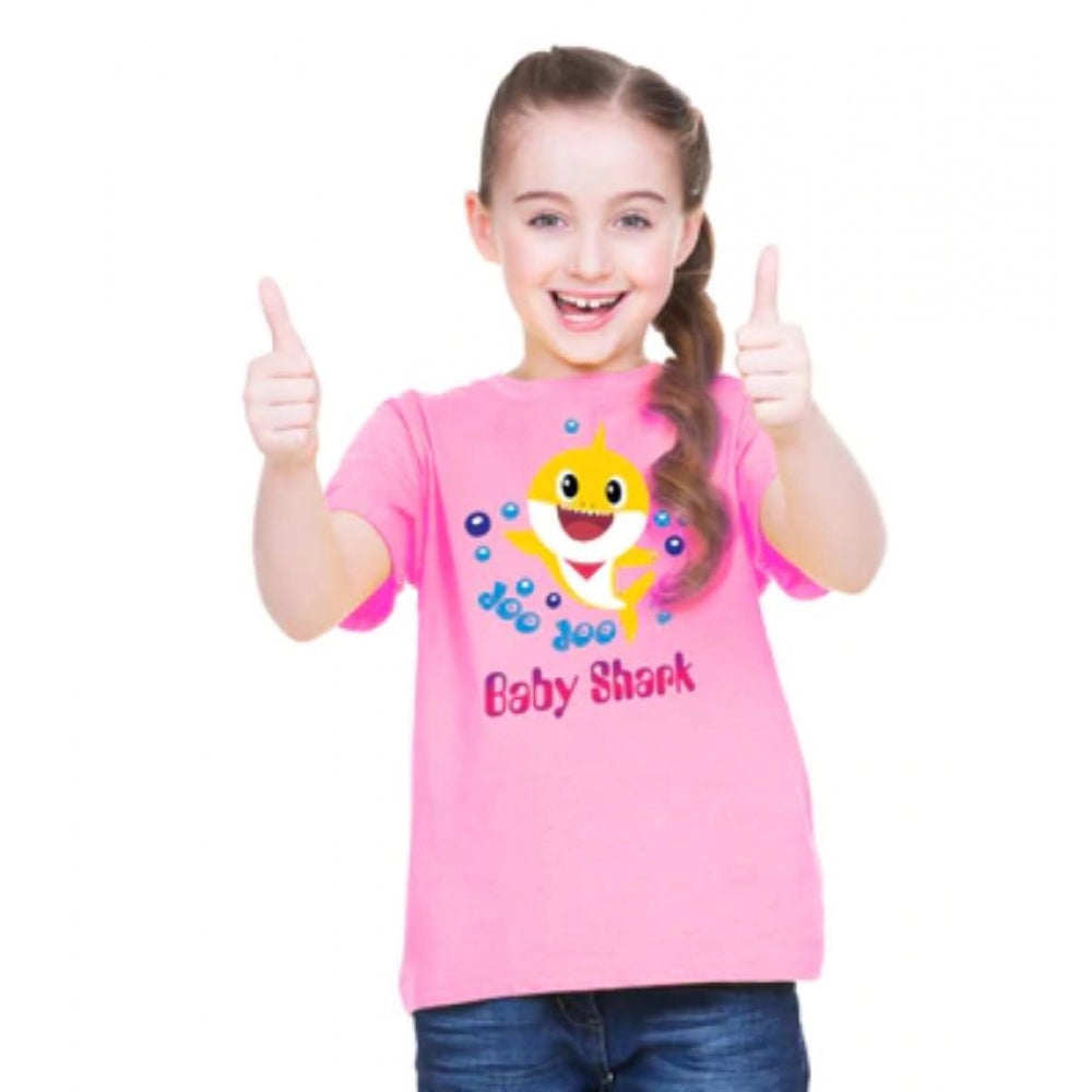 Girls Cotton Baby Shark Half Sleeve Tshirt — Pink