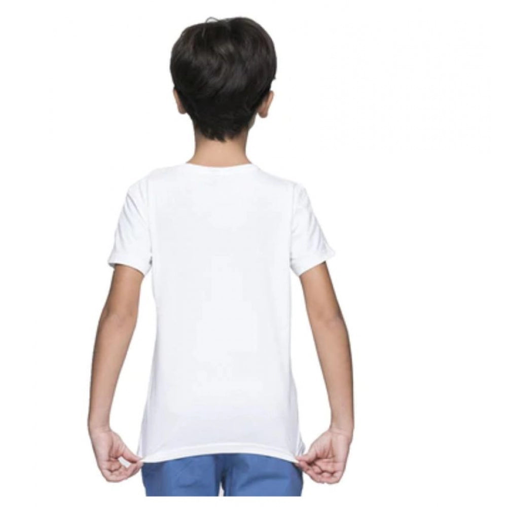 Boys Cotton Baby Shark Half Sleeve Tshirt — White