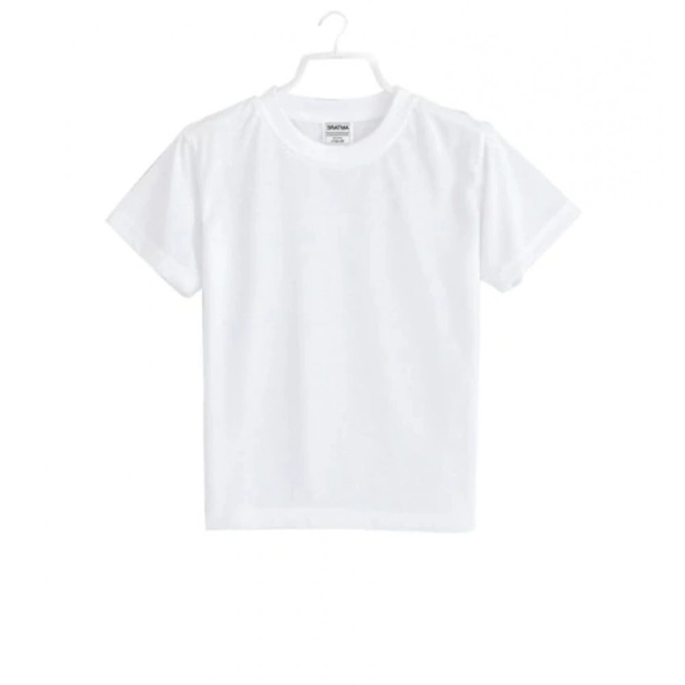 Boys Cotton Plain Half Sleeve Tshirt — White