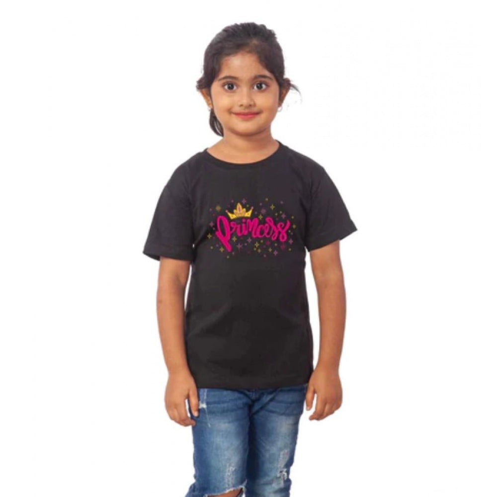 Girls Cotton Princess Half Sleeve Tshirt — Black