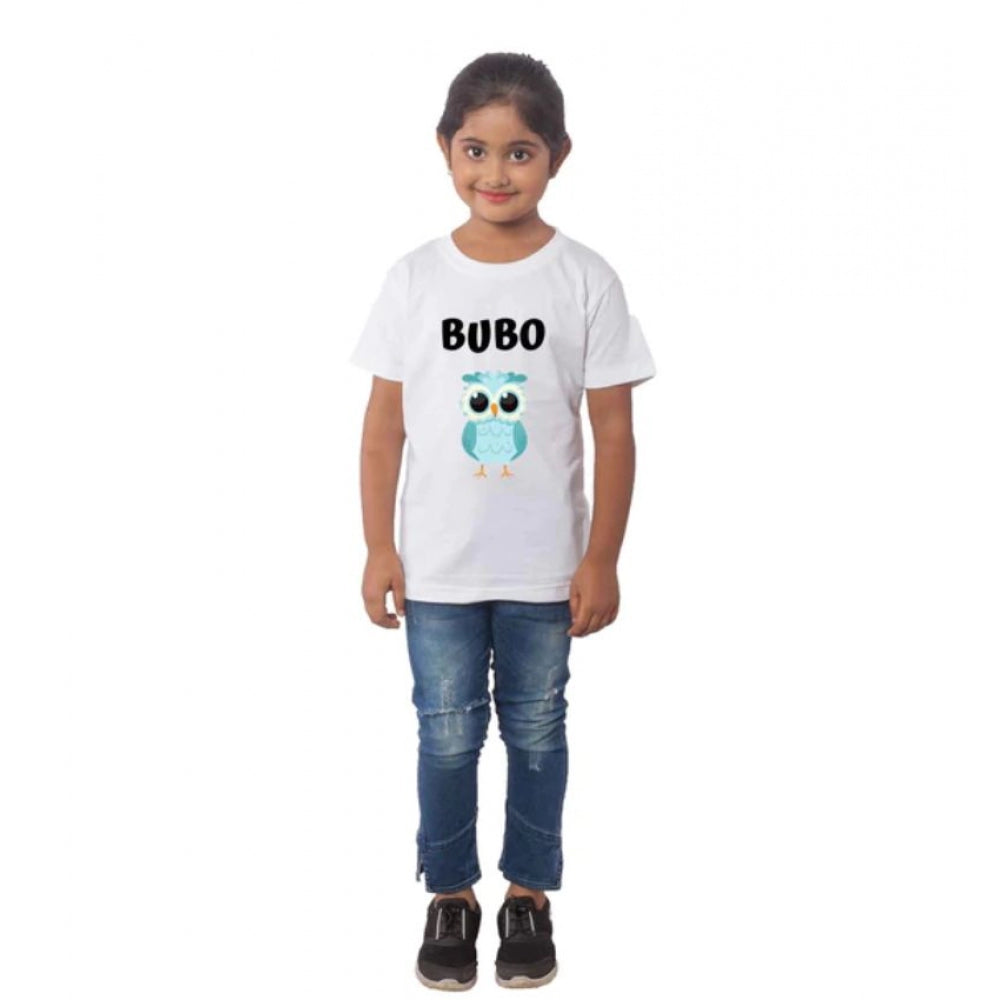 Girls Cotton Bubo Half Sleeve Tshirt — White