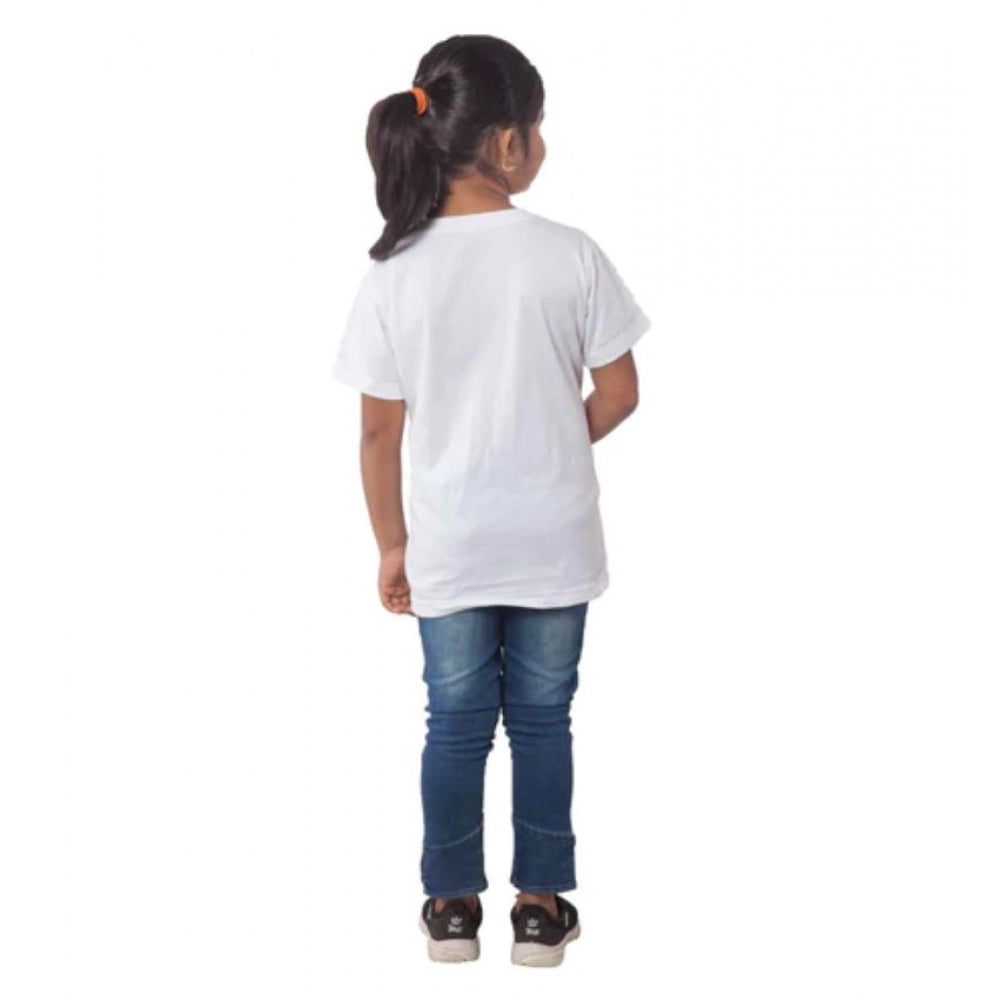 Girls Cotton Unicorn Face Half Sleeve Tshirt — White