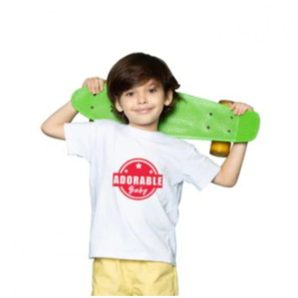 Boys Cotton Adorable Baby Half Sleeve Tshirt — White