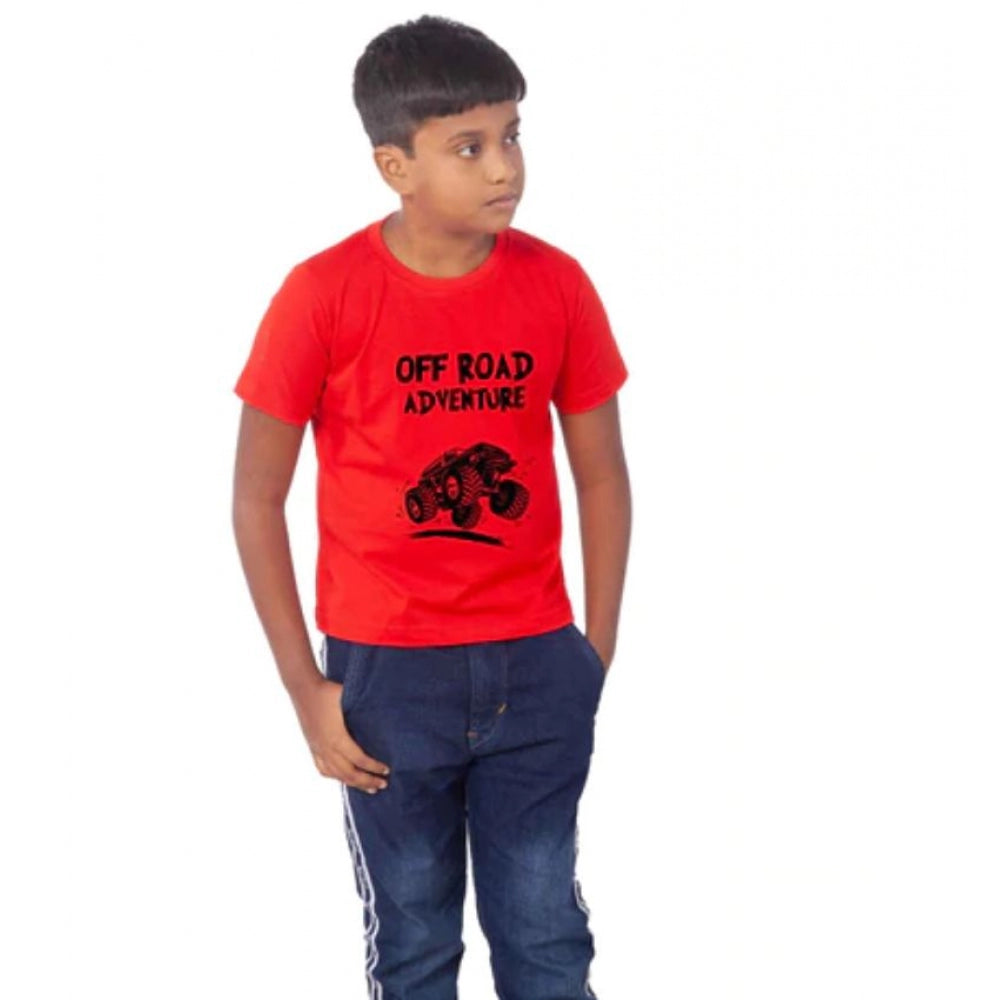 Boys Cotton Off Road Adventure Half Sleeve Tshirt — Red