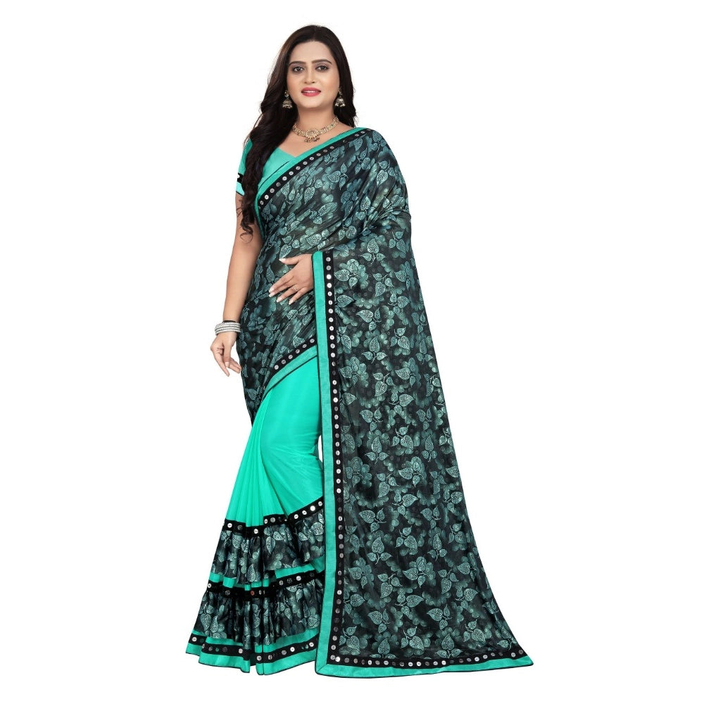 Women's Lycra Blend Saree — Rama