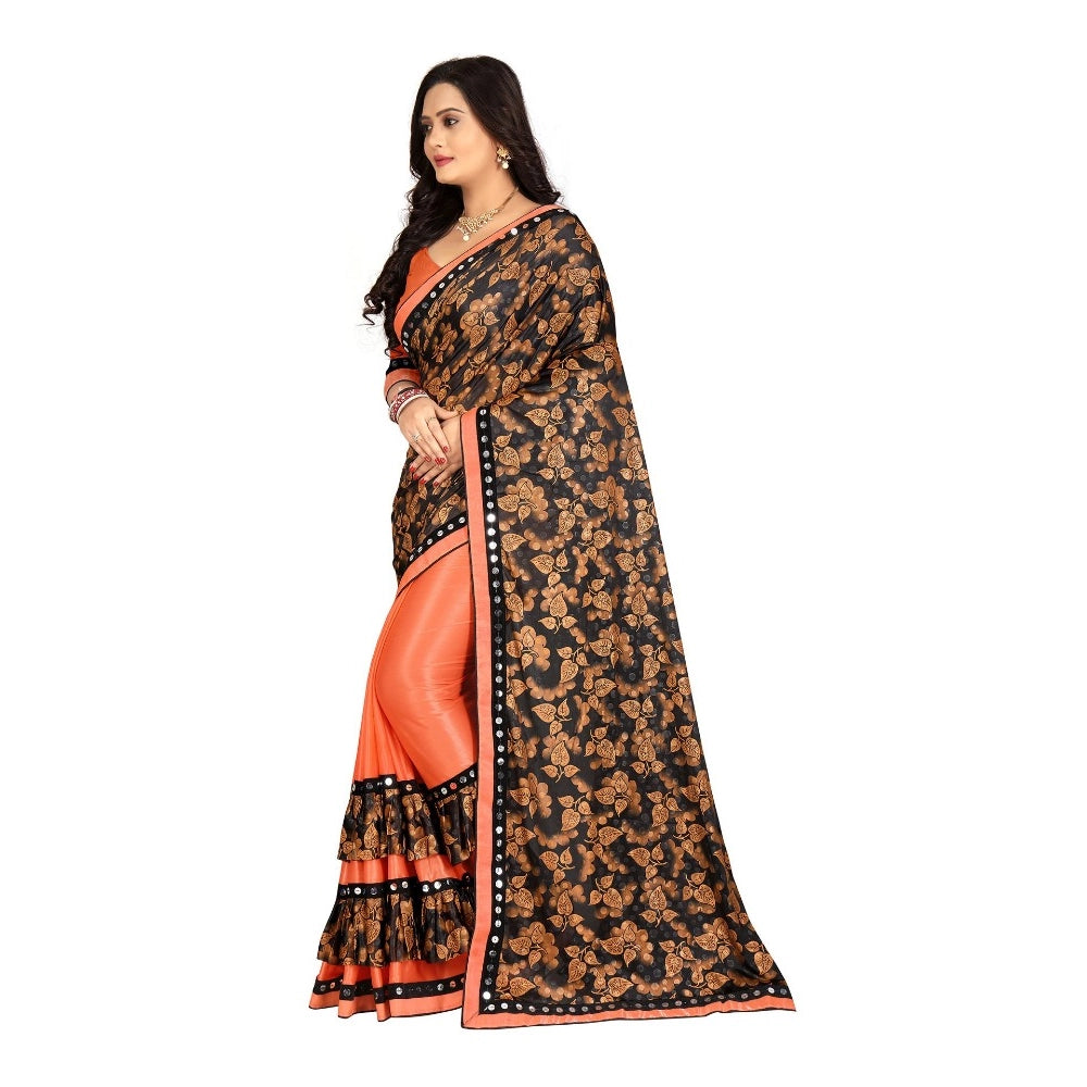 Women's Lycra Blend Saree — Orange