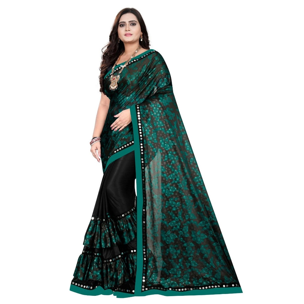 Women's Lycra Blend Saree — Green · reen