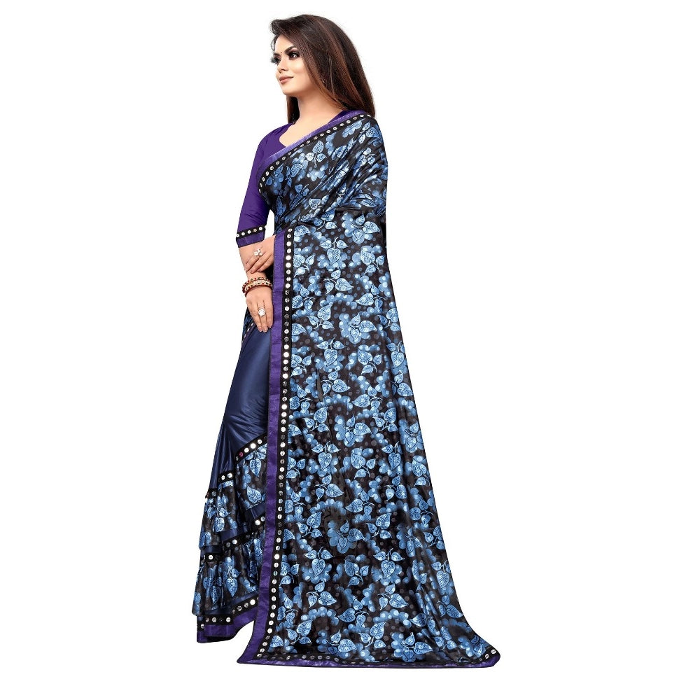 Women's Lycra Blend Saree — Blue · Blue
