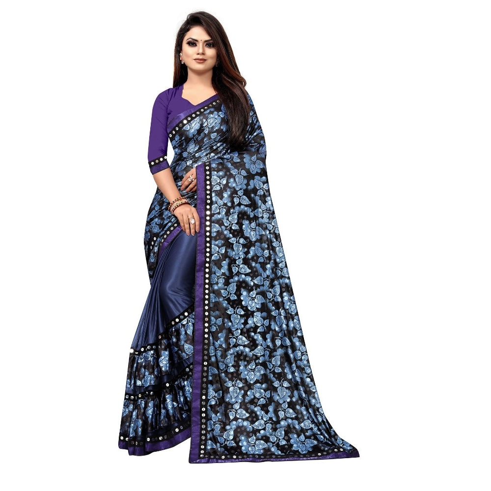 Women's Lycra Blend Saree — Blue · Blue