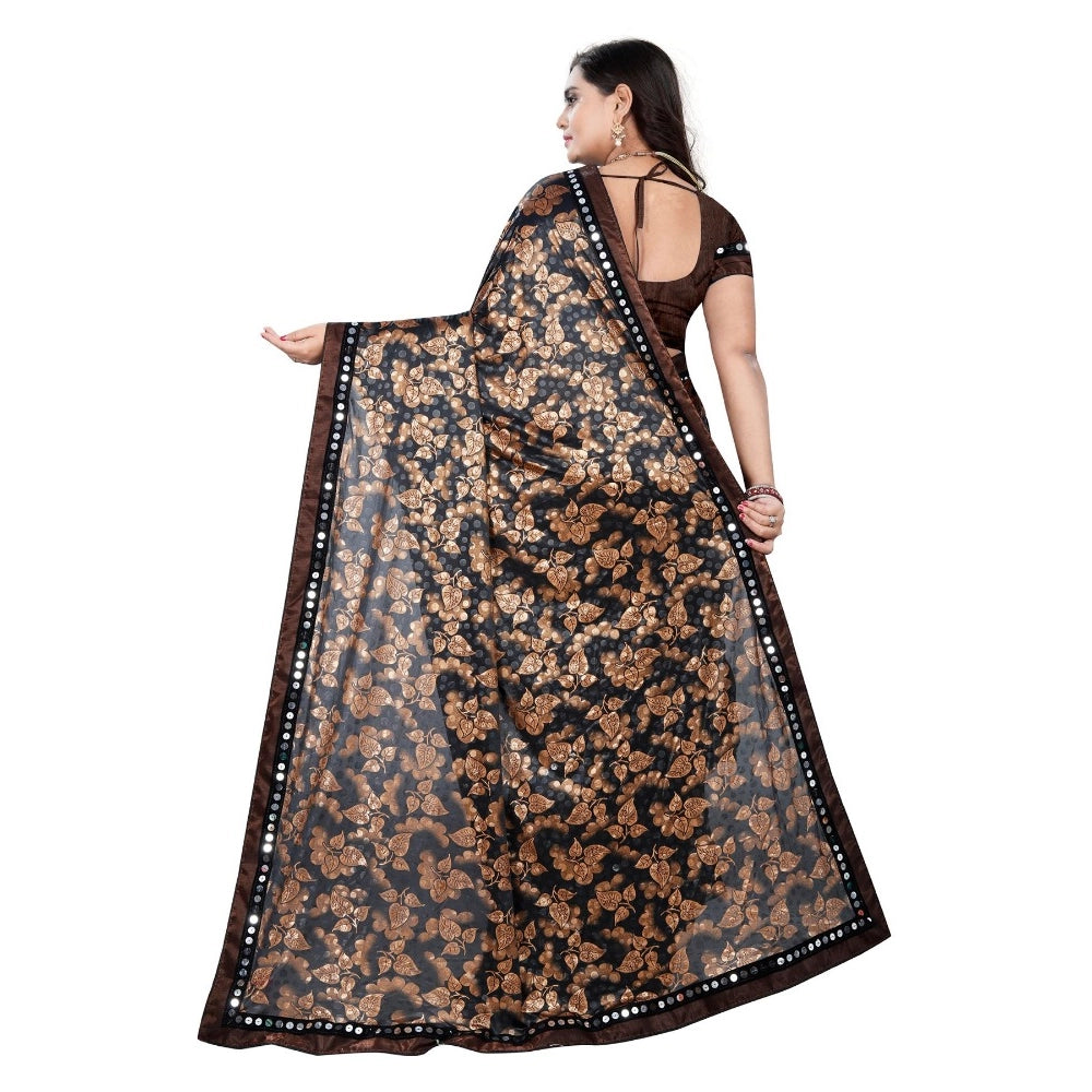 Women's Lycra Blend Saree — Coffee