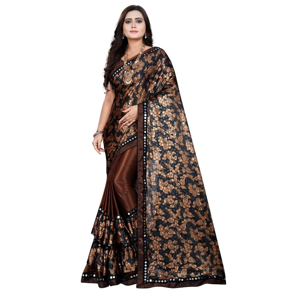 Women's Lycra Blend Saree — Coffee