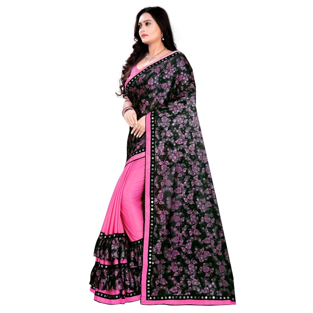 Women's Lycra Blend Saree — Pink · Pink
