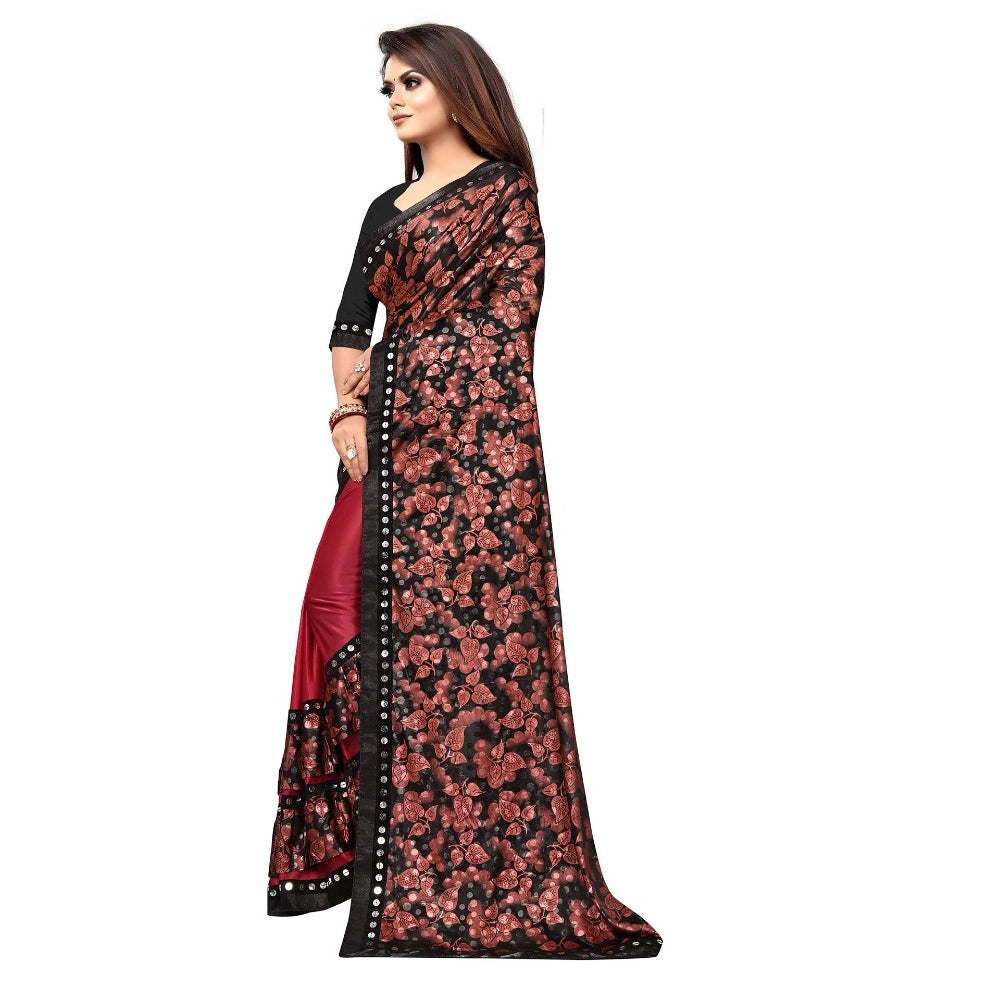 Women's Lycra Blend Saree — Red