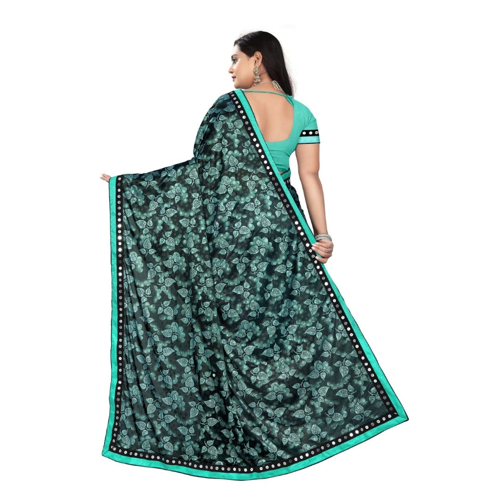 Women's Lycra Blend Saree — Rama