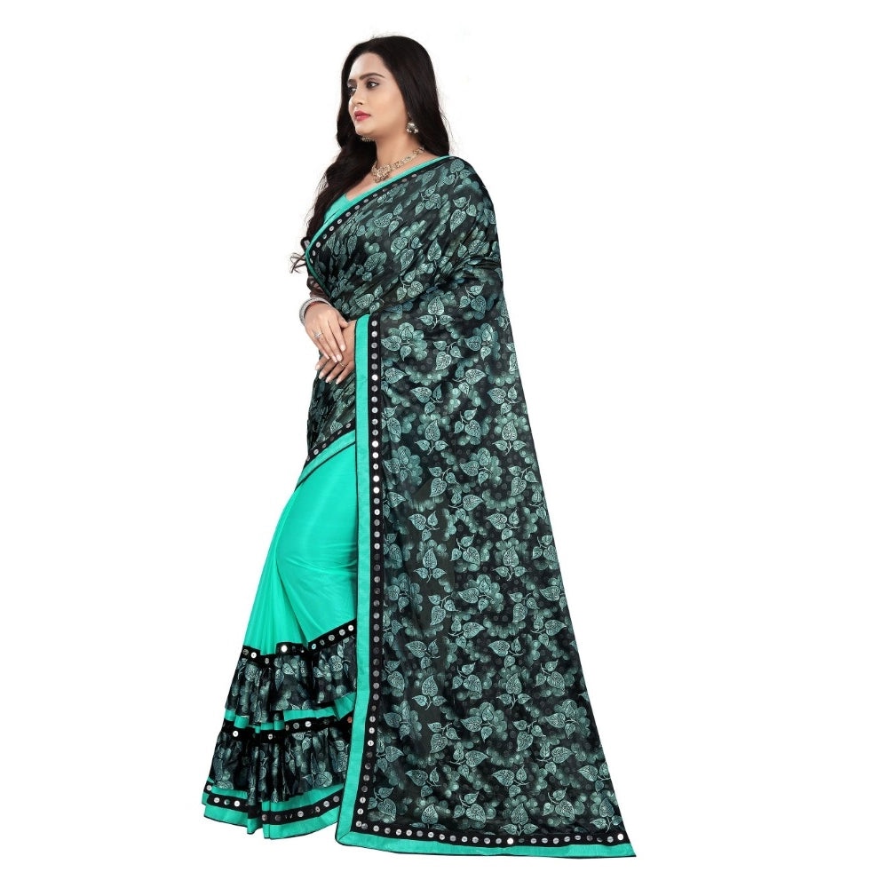 Women's Lycra Blend Saree — Rama