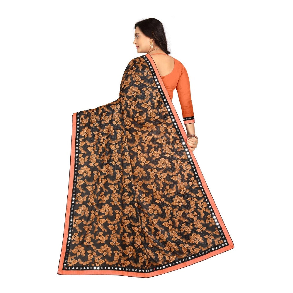 Women's Lycra Blend Saree — Orange