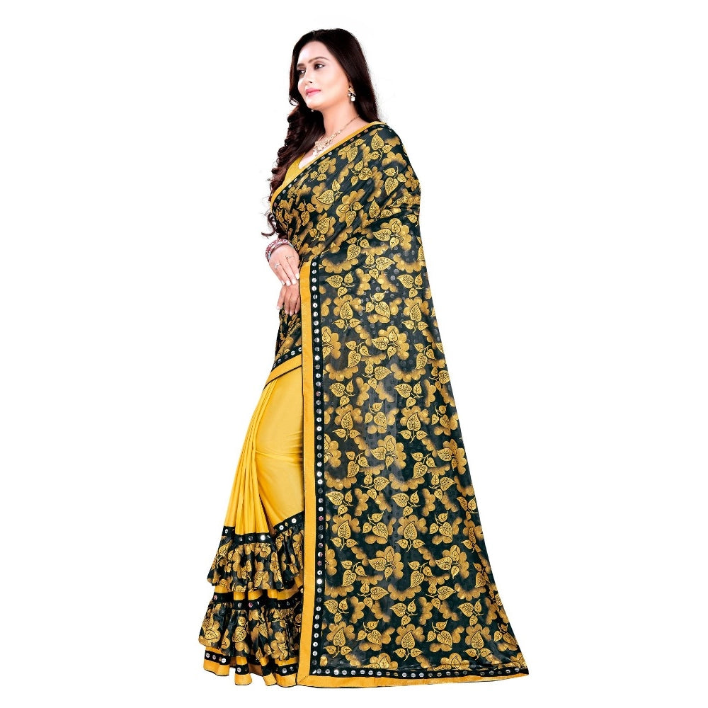 Women's Lycra Blend Saree — Mustard · tard