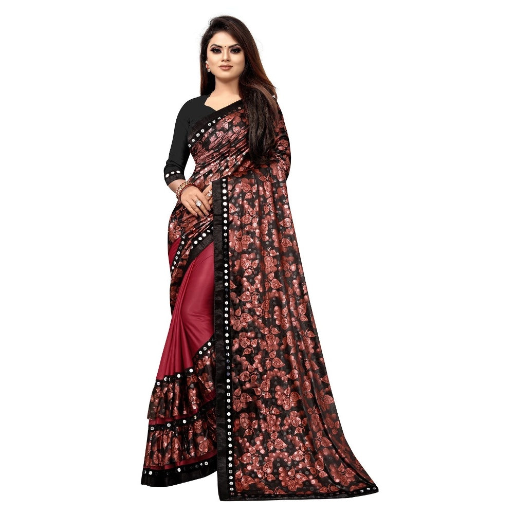 Women's Lycra Blend Saree — Red