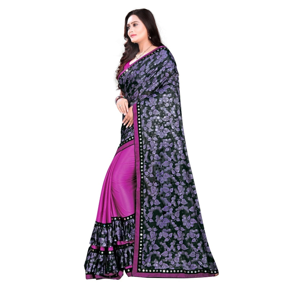 Women's Lycra Blend Saree — Purple · rple