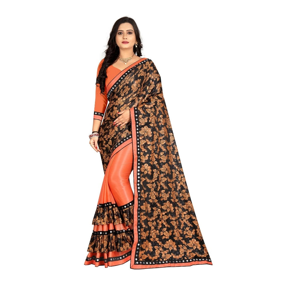 Women's Lycra Blend Saree — Orange