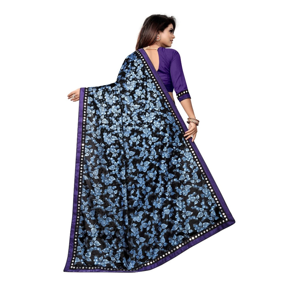 Women's Lycra Blend Saree — Blue · Blue