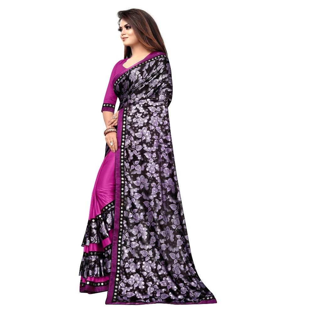 Women's Lycra Blend Saree — Purple · rple