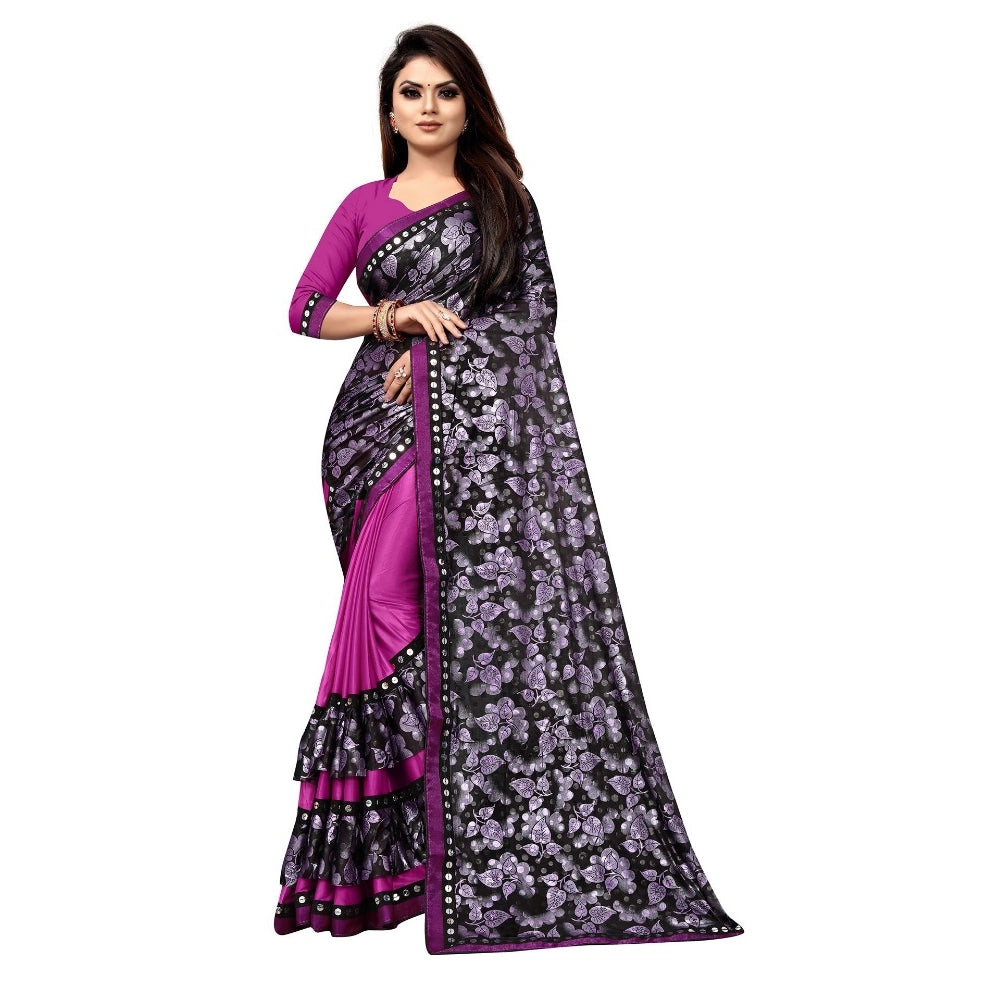 Women's Lycra Blend Saree — Purple · rple