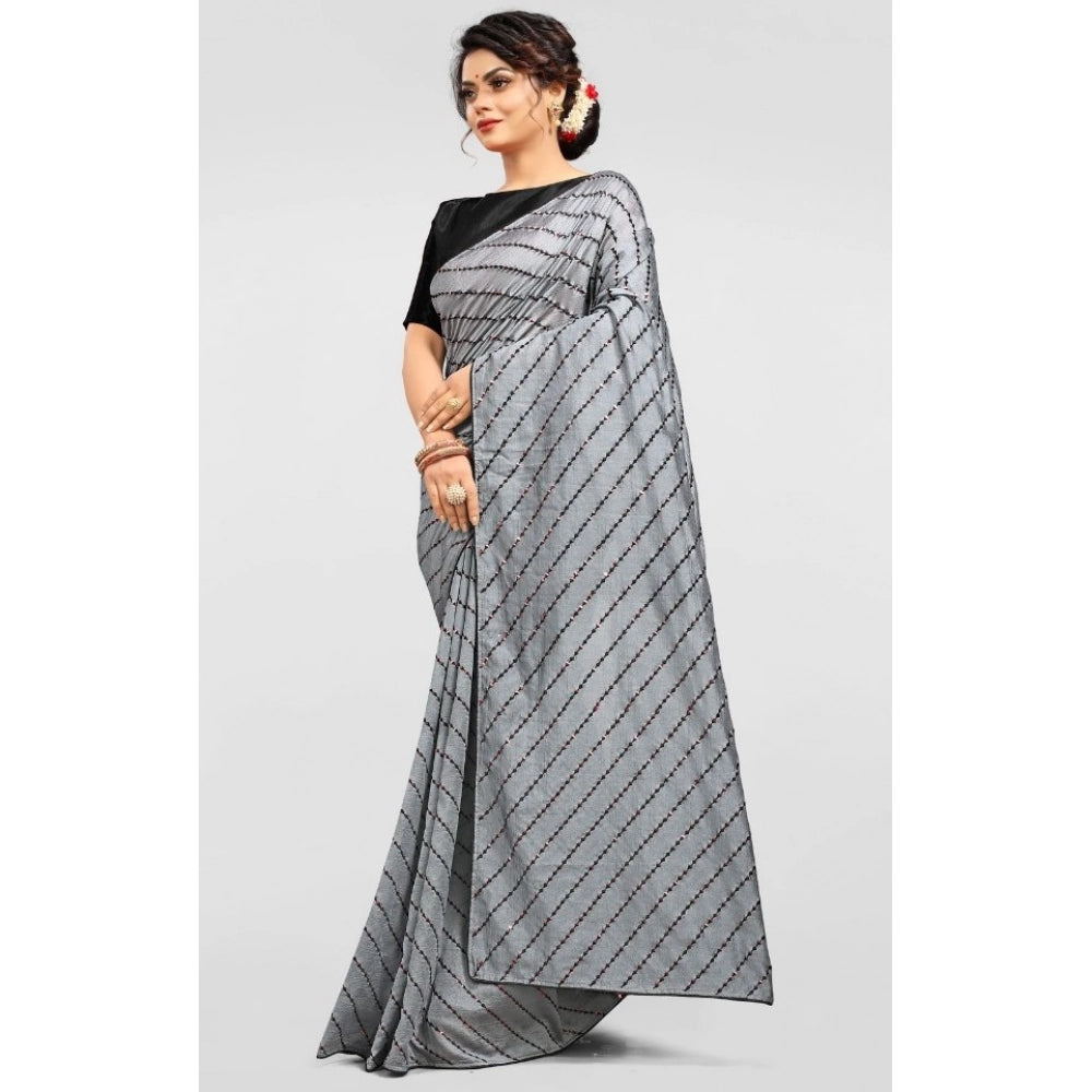 Women's Vichitra Saree — Grey