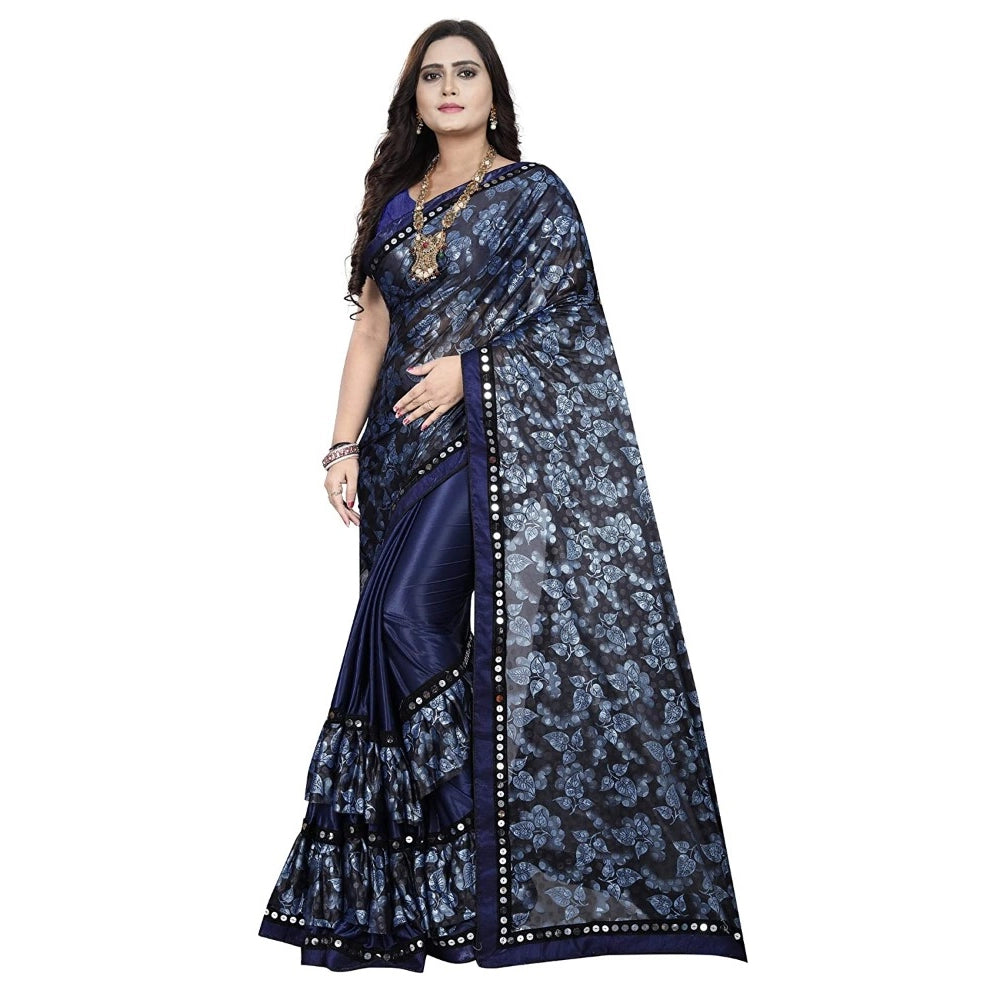 Women's Lycra Blend Saree — Blue · Blue